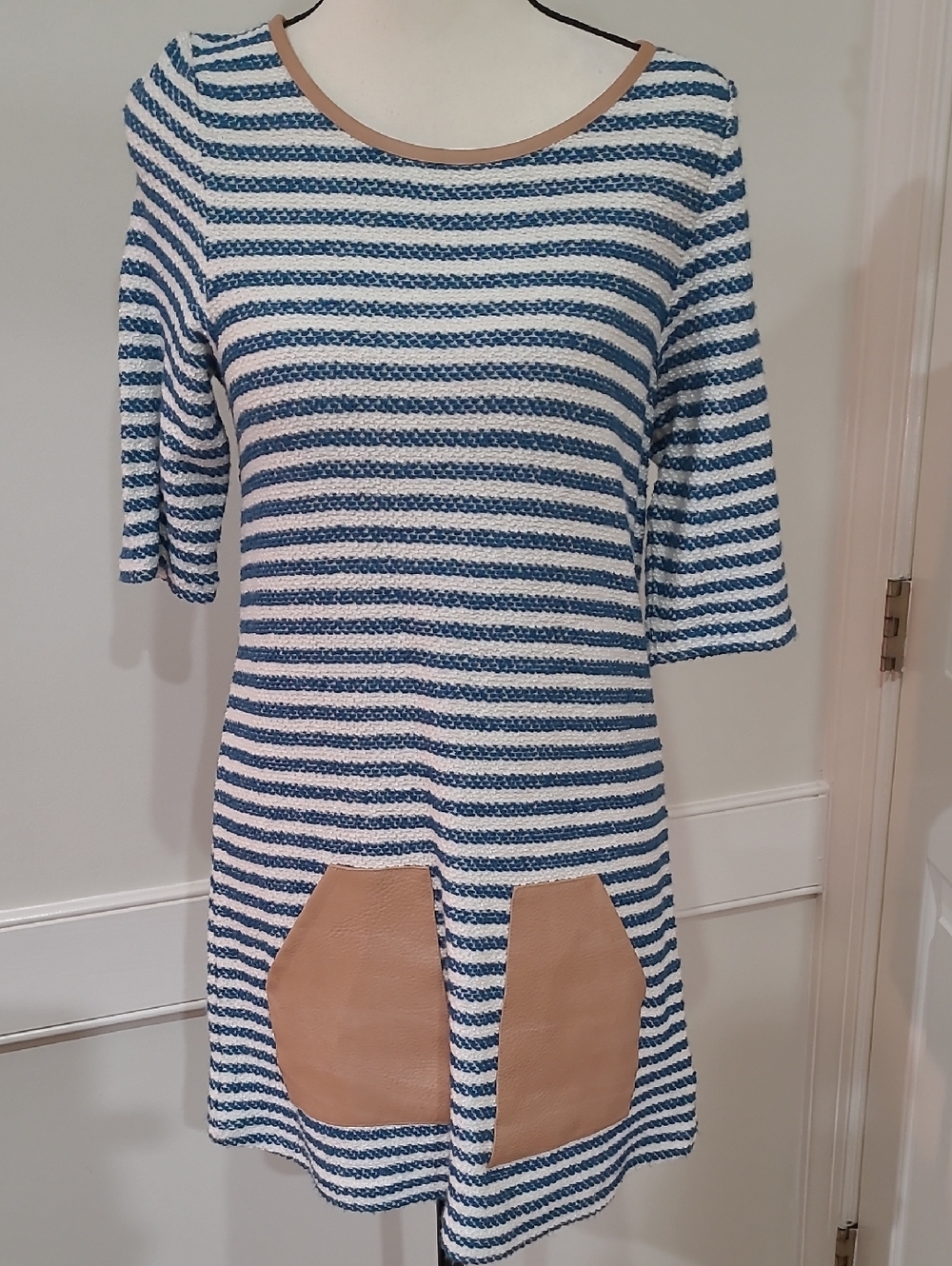 Anthropologie Postmark Striped Tunic Dress with Faux Leather Pockets - Size XS